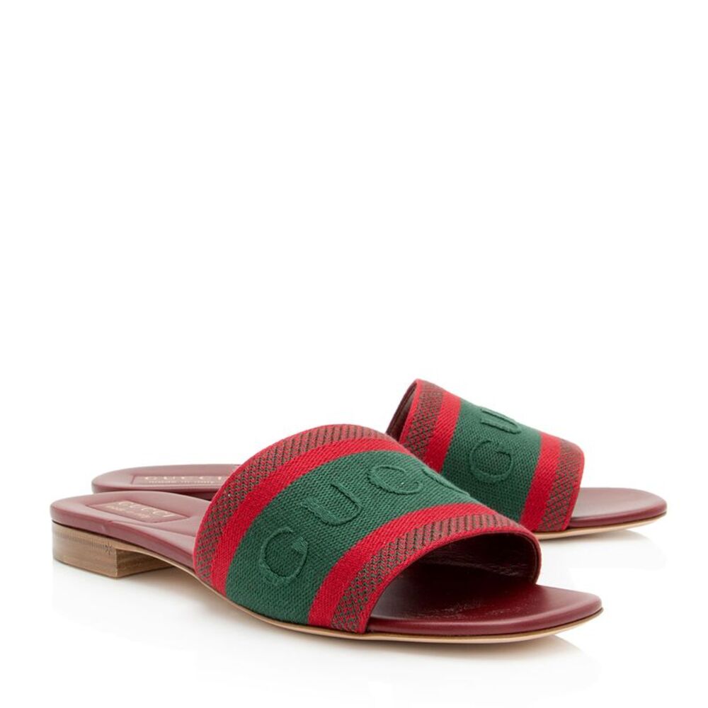 Gucci Embroidered Logo Web Slide Sandals - Size 9 / 39 - Picture 2 of 8